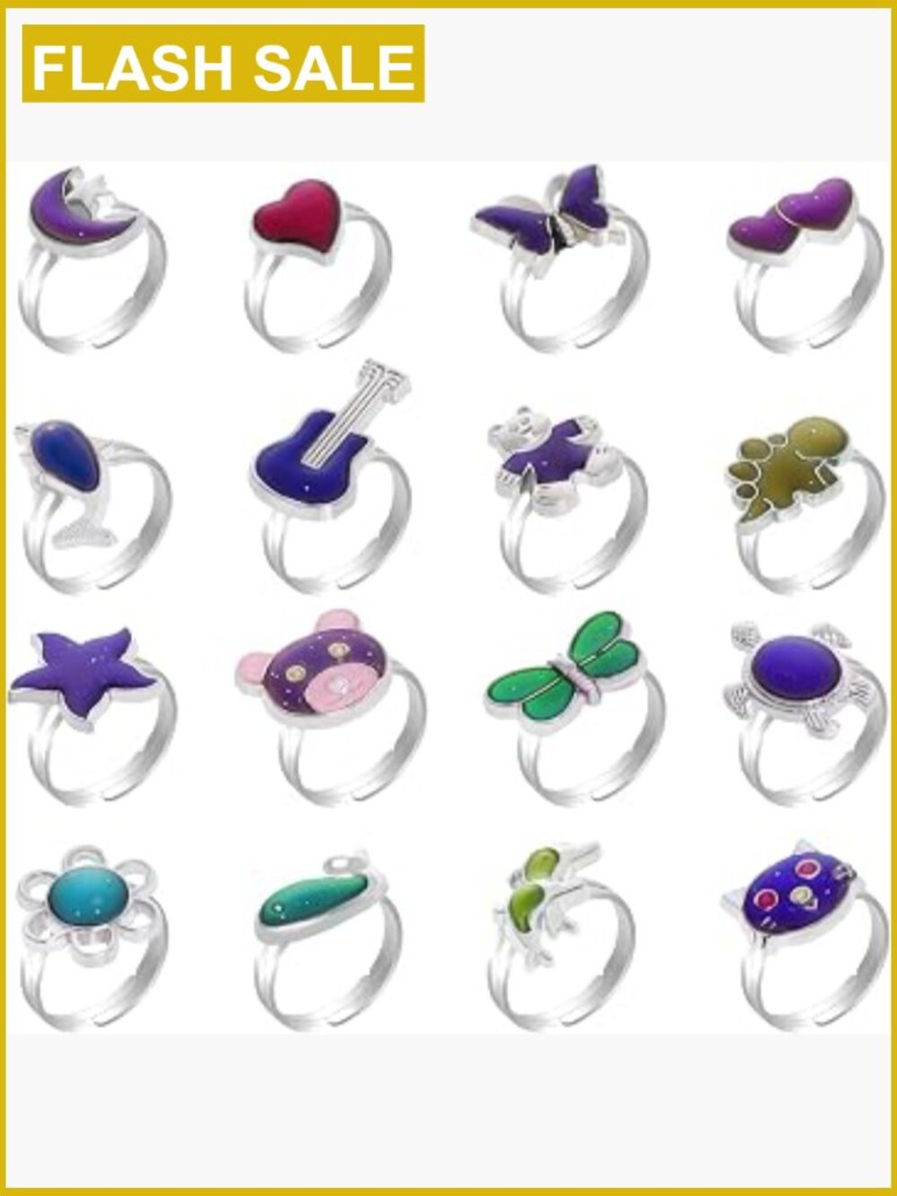 16 Pack Adjustable Mood Rings Party Favors Color Changing Rings Halloween